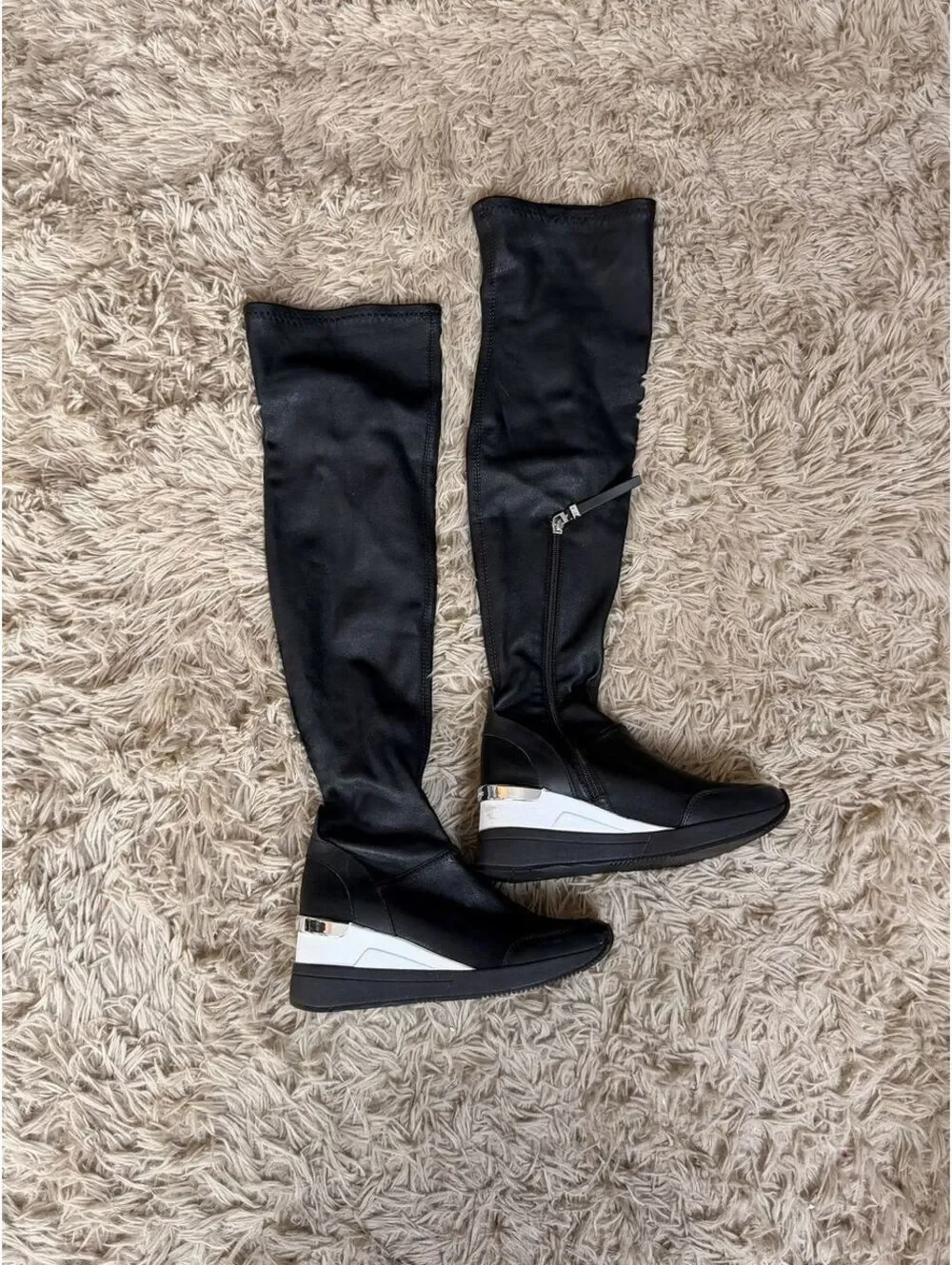 Michael Kors Ace Stretch High Over Knee Sneaker Boots Black Size ~6.5